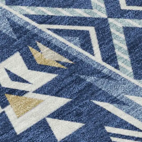 Navy Blue Beige And Ivory Aztec Washable Indoor Outdoor Area Rug Photo 3