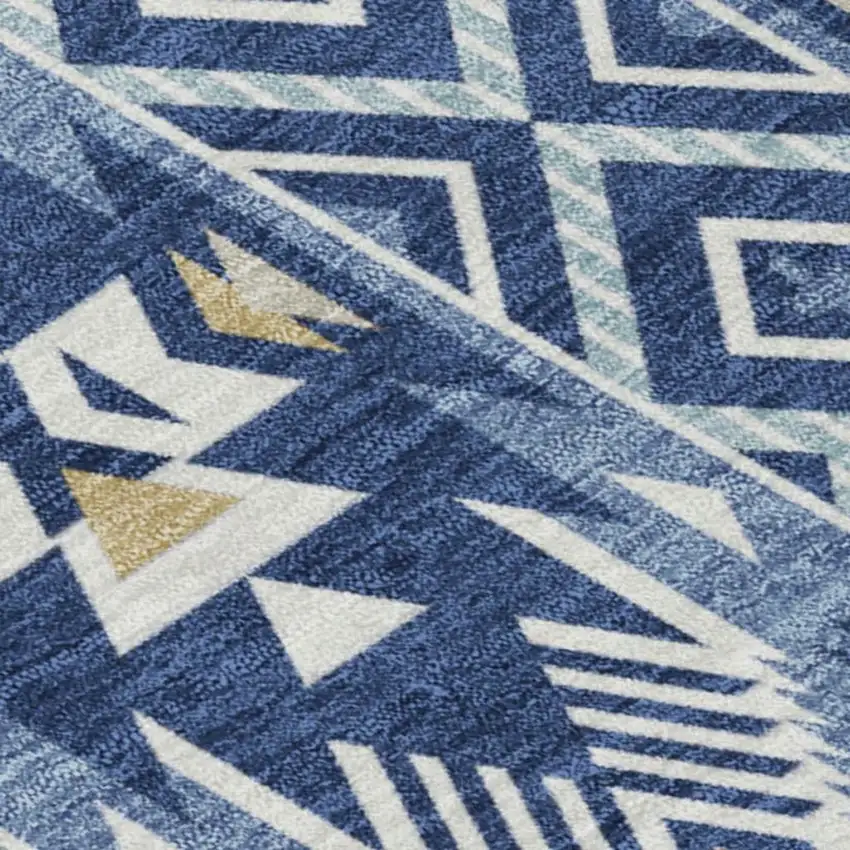 Navy Blue Beige And Ivory Aztec Washable Indoor Outdoor Area Rug Photo 4
