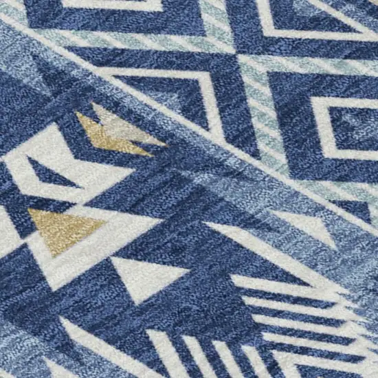 Navy Blue Beige And Ivory Aztec Washable Indoor Outdoor Area Rug Photo 3
