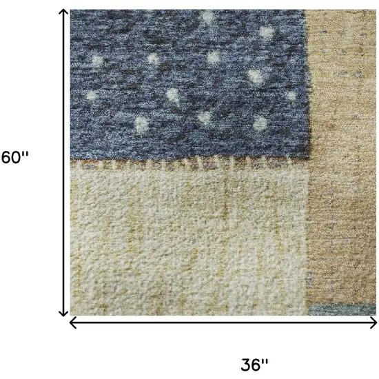 Navy Blue Beige And Ivory Geometric Washable Area Rug With UV Protection Photo 9