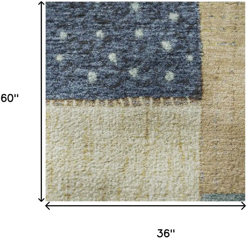 Navy Blue Beige And Ivory Geometric Washable Area Rug With UV Protection Photo 9