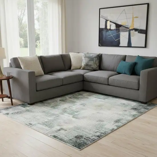 Navy Blue Beige And Ivory Geometric Washable Area Rug With UV Protection Photo 2