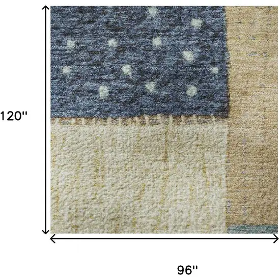 Navy Blue Beige And Ivory Geometric Washable Area Rug With UV Protection Photo 9