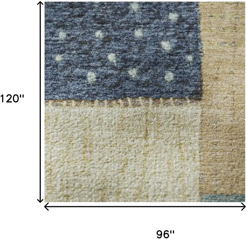 Navy Blue Beige And Ivory Geometric Washable Area Rug With UV Protection Photo 9