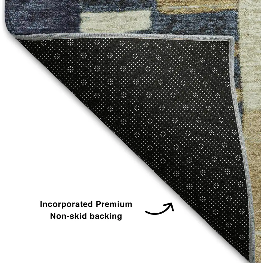 Navy Blue Beige And Ivory Geometric Washable Area Rug With UV Protection Photo 8