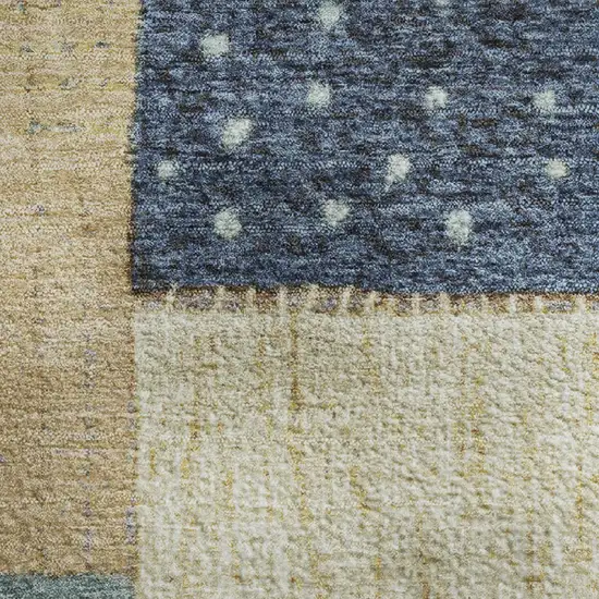 Navy Blue Beige And Ivory Geometric Washable Area Rug With UV Protection Photo 4