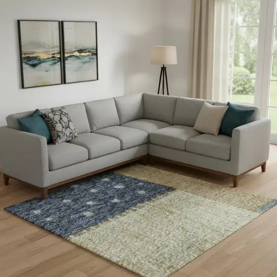 Navy Blue Beige And Ivory Geometric Washable Area Rug With UV Protection Photo 2