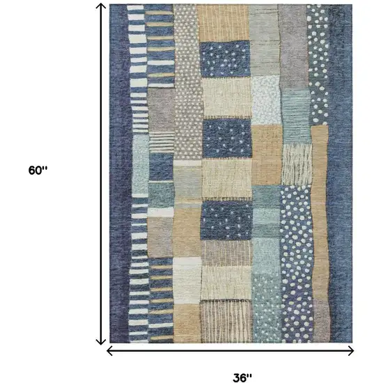 Navy Blue Beige And Ivory Geometric Washable Indoor Outdoor Area Rug Photo 8
