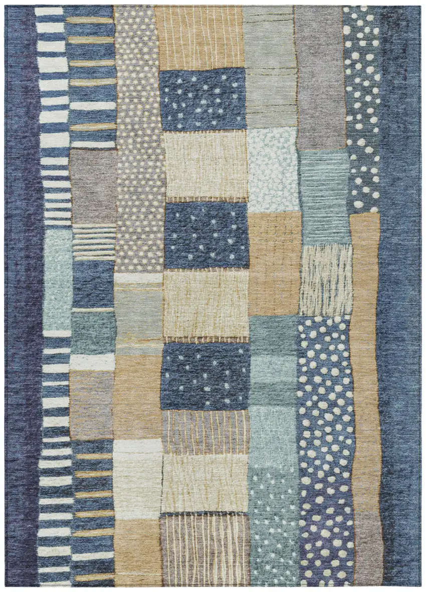 Navy Blue Beige And Ivory Geometric Washable Indoor Outdoor Area Rug Photo 8