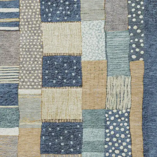 Navy Blue Beige And Ivory Geometric Washable Indoor Outdoor Area Rug Photo 6