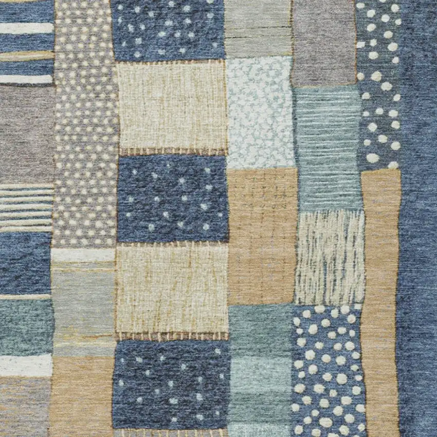 Navy Blue Beige And Ivory Geometric Washable Indoor Outdoor Area Rug Photo 6
