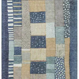 Photo of Navy Blue Beige And Ivory Geometric Washable Indoor Outdoor Area Rug