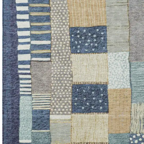 Navy Blue Beige And Ivory Geometric Washable Indoor Outdoor Area Rug Photo 6