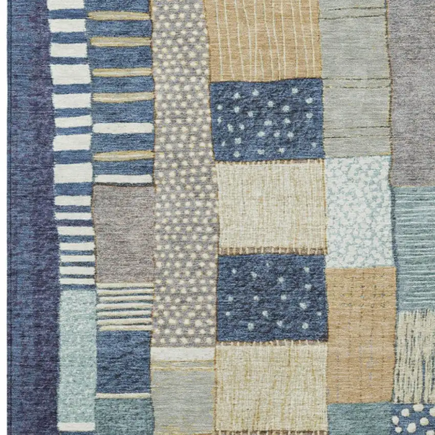 Navy Blue Beige And Ivory Geometric Washable Indoor Outdoor Area Rug Photo 6