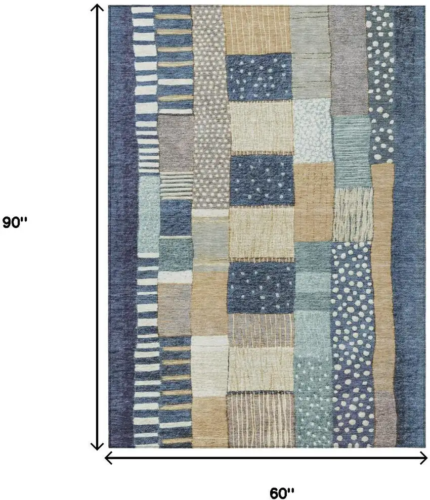 Navy Blue Beige And Ivory Geometric Washable Indoor Outdoor Area Rug Photo 8