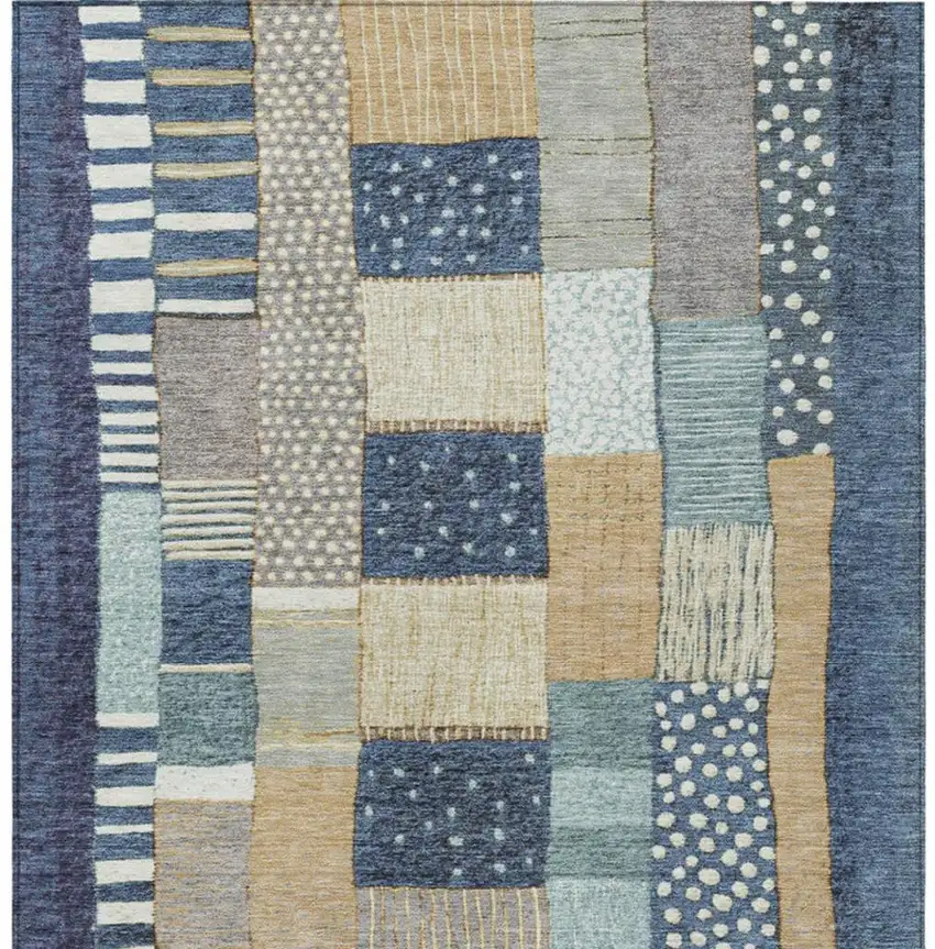 Navy Blue Beige And Ivory Geometric Washable Indoor Outdoor Area Rug Photo 1