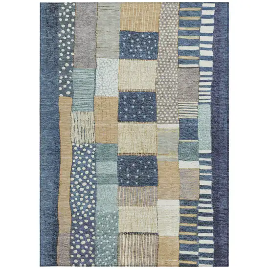 Navy Blue Beige And Ivory Geometric Washable Indoor Outdoor Area Rug Photo 1