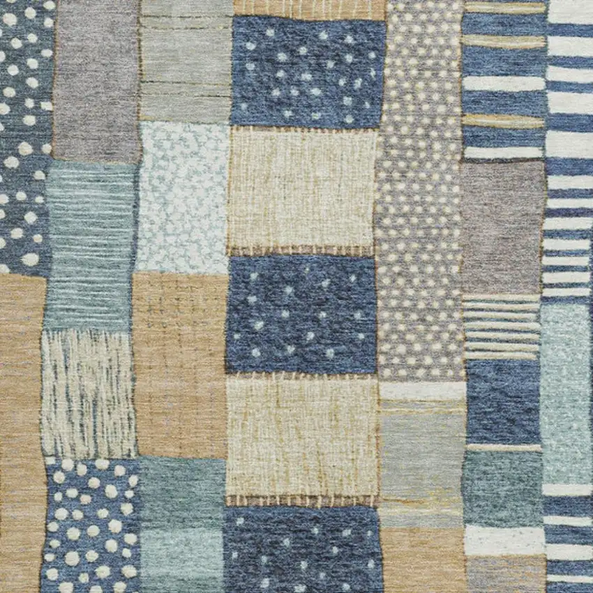 Navy Blue Beige And Ivory Geometric Washable Indoor Outdoor Area Rug Photo 3