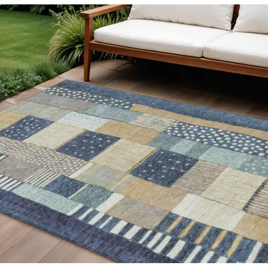 Navy Blue Beige And Ivory Geometric Washable Indoor Outdoor Area Rug Photo 2