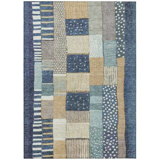 Navy Blue Beige And Ivory Geometric Washable Indoor Outdoor Area Rug Photo 9