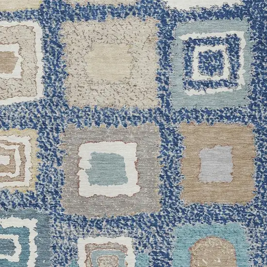 Navy Blue Beige And Ivory Geometric Washable Indoor Outdoor Area Rug Photo 3