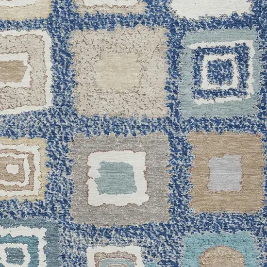 Navy Blue Beige And Ivory Geometric Washable Indoor Outdoor Area Rug Photo 4