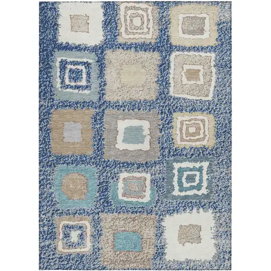 Navy Blue Beige And Ivory Geometric Washable Indoor Outdoor Area Rug Photo 3