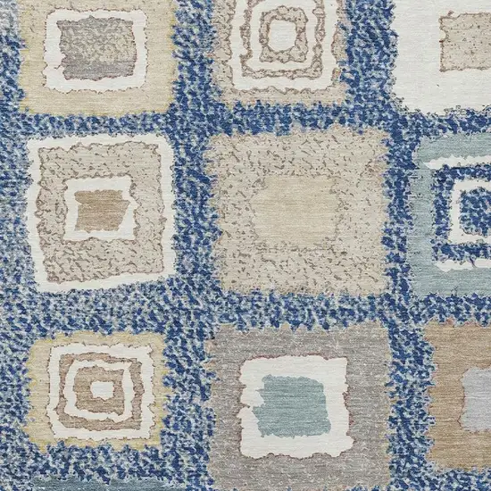 Navy Blue Beige And Ivory Geometric Washable Indoor Outdoor Area Rug Photo 4