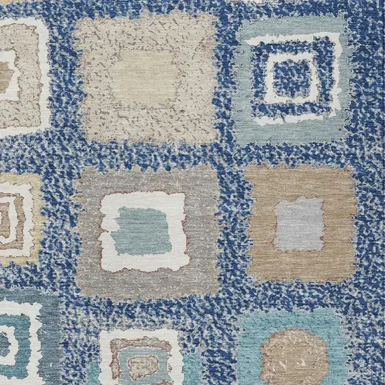 Navy Blue Beige And Ivory Geometric Washable Indoor Outdoor Area Rug Photo 4