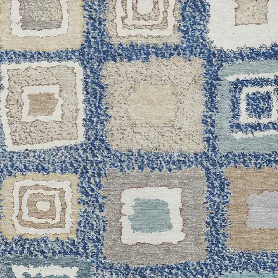 Navy Blue Beige And Ivory Geometric Washable Indoor Outdoor Area Rug Photo 4