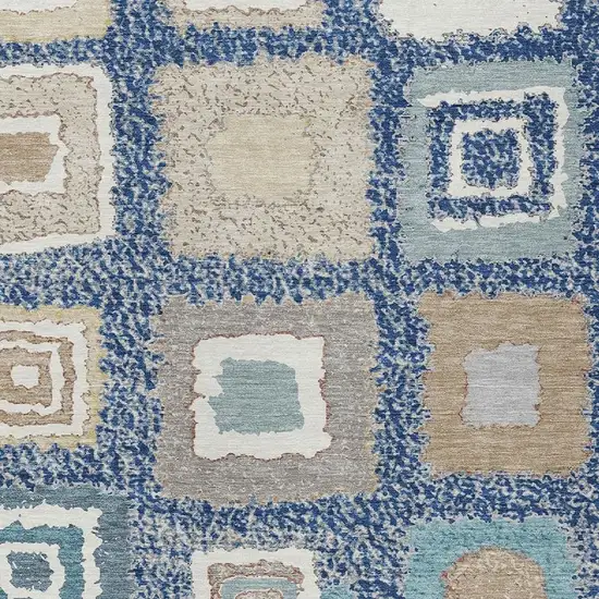 Navy Blue Beige And Ivory Geometric Washable Indoor Outdoor Area Rug Photo 7