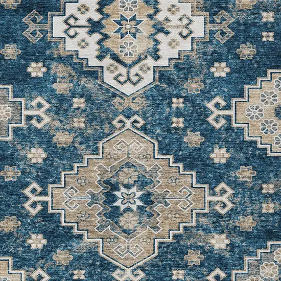 Navy Blue Beige And Ivory Medallion Washable Indoor Outdoor Area Rug Photo 7