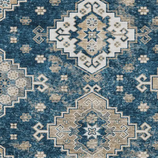 Navy Blue Beige And Ivory Medallion Washable Indoor Outdoor Area Rug Photo 7