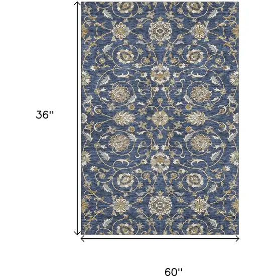 Navy Blue Beige And Ivory Moroccan Washable Area Rug With UV Protection Photo 3