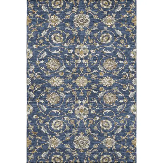 Navy Blue Beige And Ivory Moroccan Washable Area Rug With UV Protection Photo 6