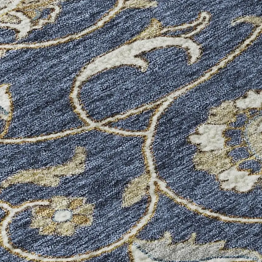 Navy Blue Beige And Ivory Moroccan Washable Area Rug With UV Protection Photo 2