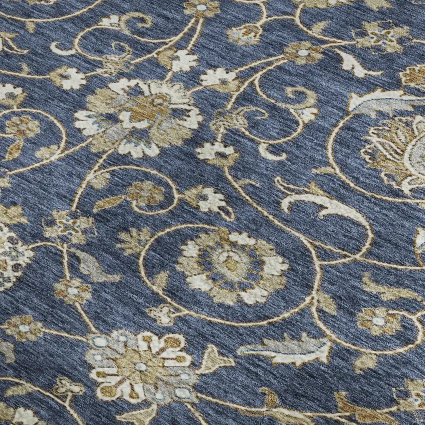 Navy Blue Beige And Ivory Moroccan Washable Area Rug With UV Protection Photo 3