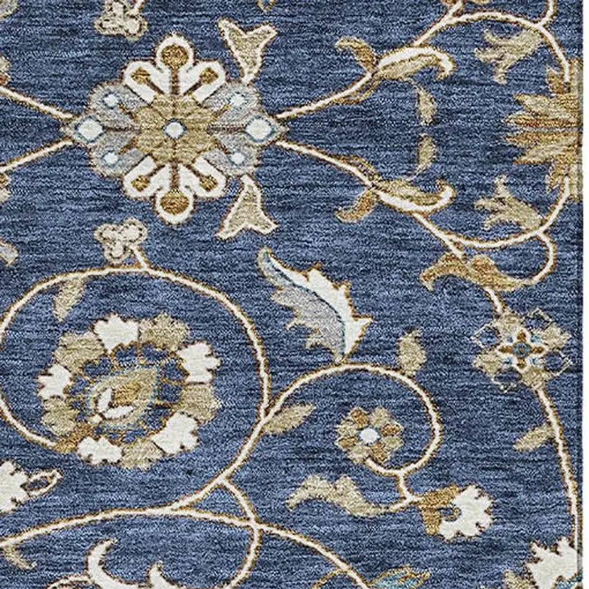 Navy Blue Beige And Ivory Moroccan Washable Area Rug With UV Protection Photo 4