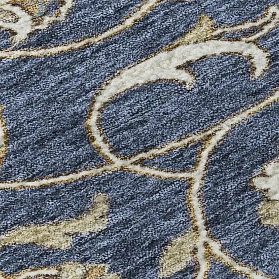 Navy Blue Beige And Ivory Moroccan Washable Area Rug With UV Protection Photo 2