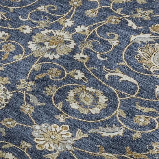 Navy Blue Beige And Ivory Moroccan Washable Area Rug With UV Protection Photo 3