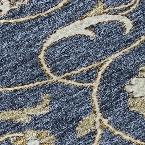 Navy Blue Beige And Ivory Moroccan Washable Area Rug With UV Protection Photo 2