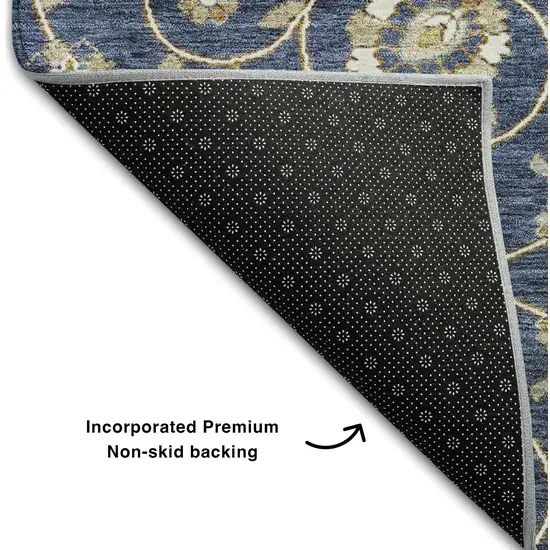 Navy Blue Beige And Ivory Moroccan Washable Area Rug With UV Protection Photo 7