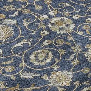 Photo of Navy Blue Beige And Ivory Moroccan Washable Area Rug With UV Protection