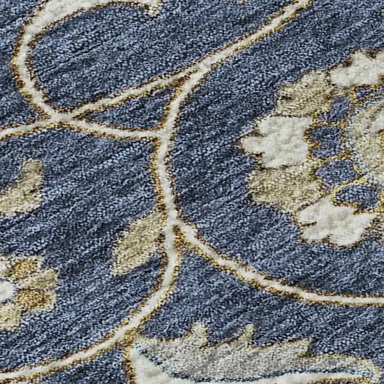 Navy Blue Beige And Ivory Moroccan Washable Area Rug With UV Protection Photo 2