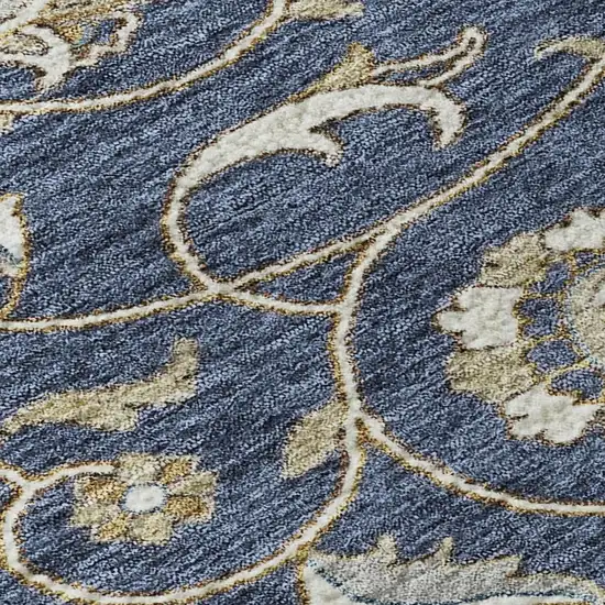 Navy Blue Beige And Ivory Moroccan Washable Area Rug With UV Protection Photo 3