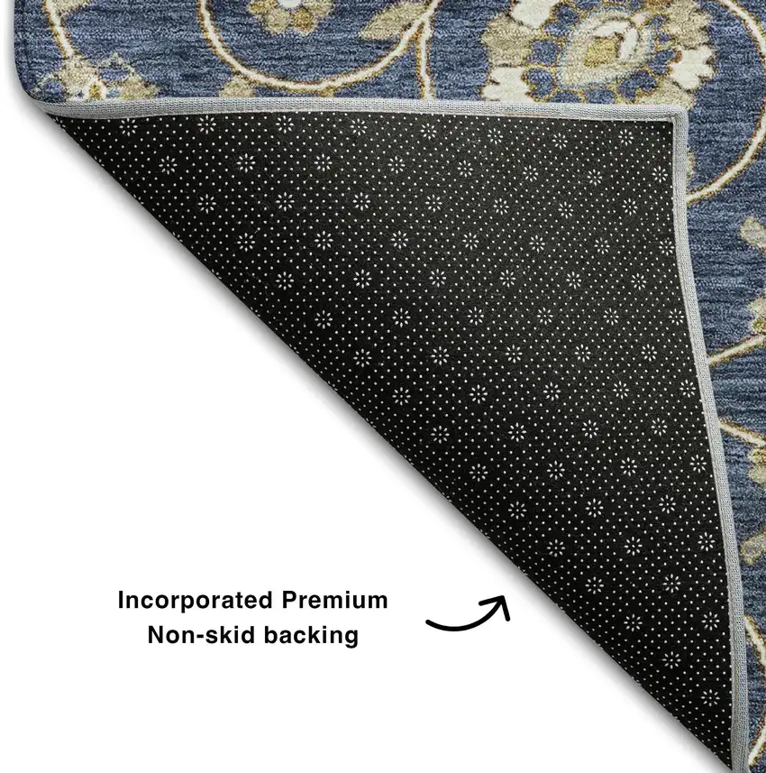 Navy Blue Beige And Ivory Moroccan Washable Area Rug With UV Protection Photo 7