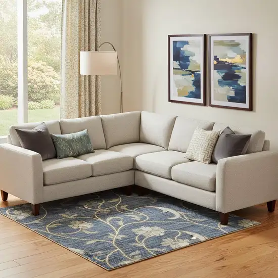 Navy Blue Beige And Ivory Moroccan Washable Area Rug With UV Protection Photo 2