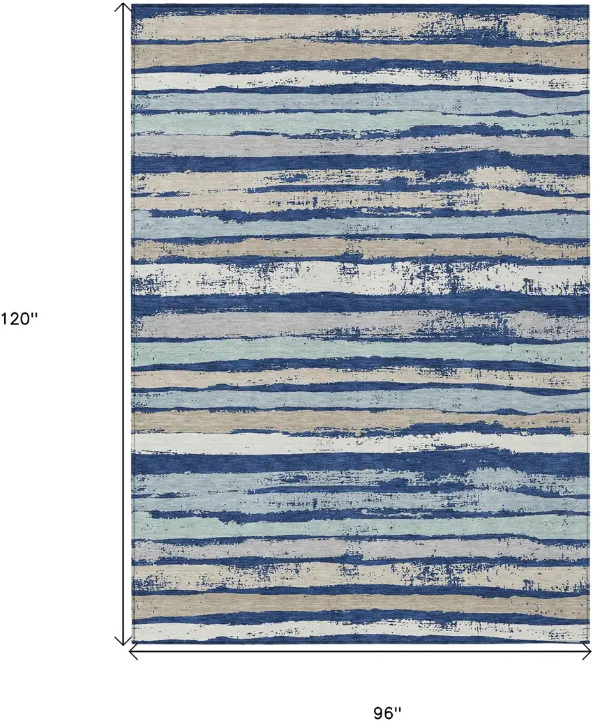 Navy Blue Beige And Ivory Striped Washable Indoor Outdoor Area Rug Photo 3