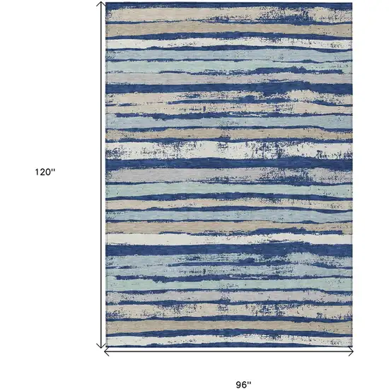 Navy Blue Beige And Ivory Striped Washable Indoor Outdoor Area Rug Photo 3