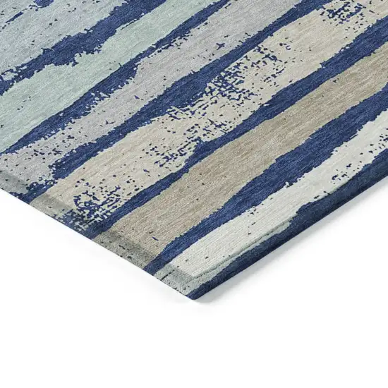 Navy Blue Beige And Ivory Striped Washable Indoor Outdoor Area Rug Photo 4